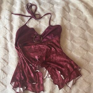 Fun Burgundy Halter Tank Top